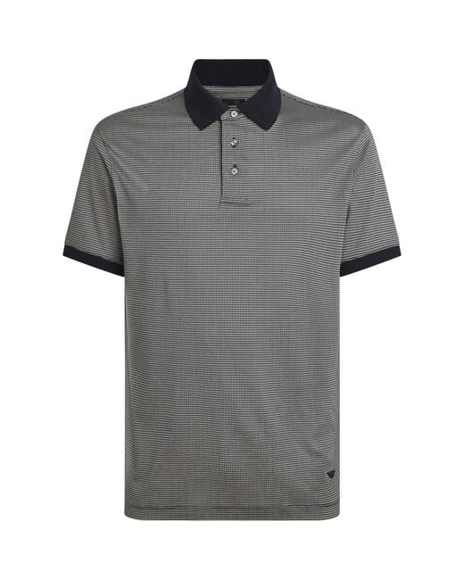 Emporio Armani Gray Lyocell-Cotton Micro-Print Polo Shirt for men