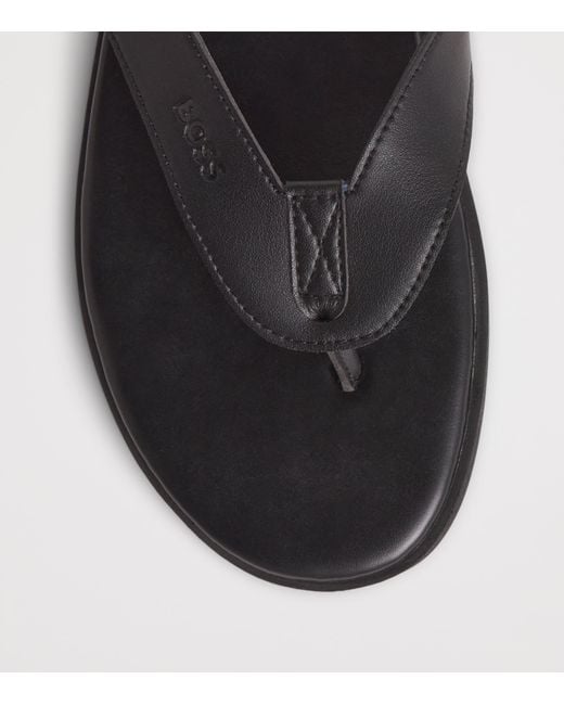 Boss Black Faux Leather Farrel Flip Flops for men