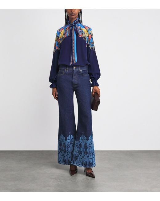 Etro Blue Silk Floral Blouse