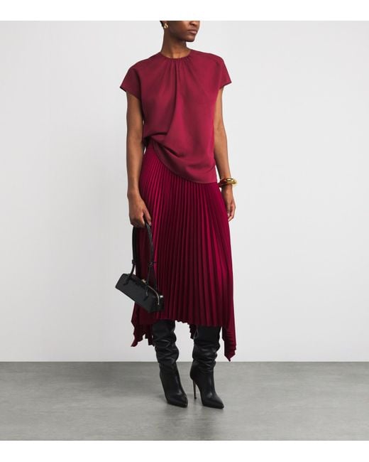 Joseph Red Wool-Blend Sheer Broca Blouse