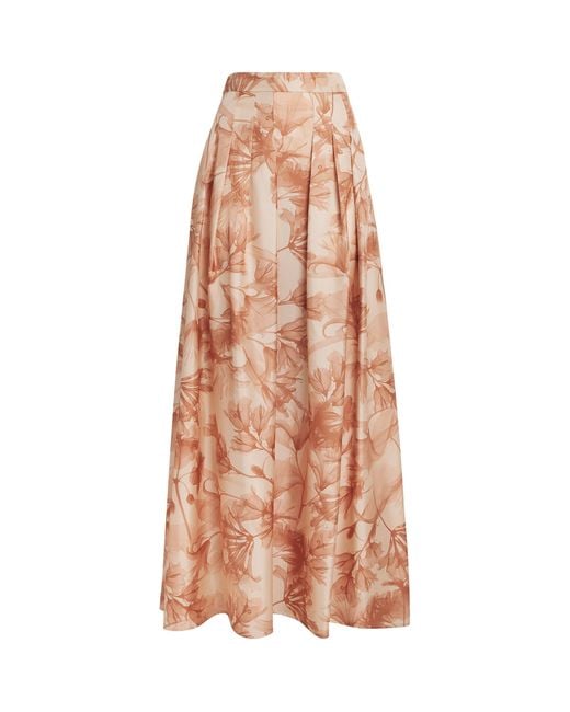 Colombo Pink Silk Floral Print Maxi Skirt