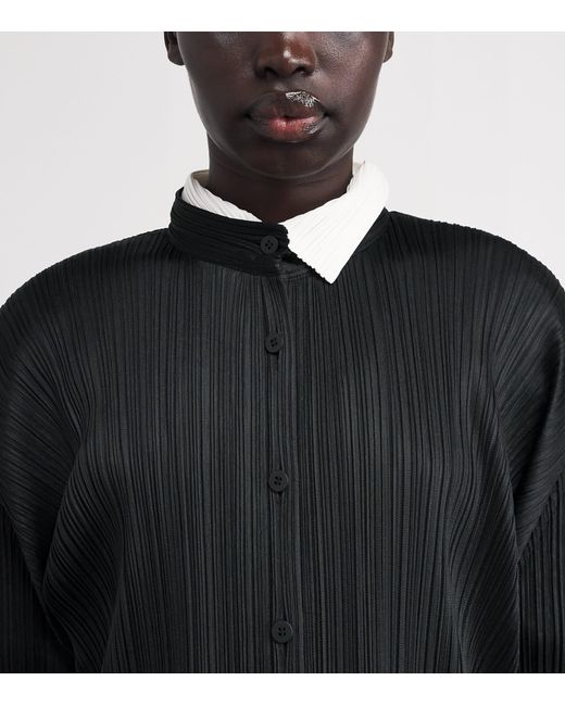 Pleats Please Issey Miyake Black Pleated Stand Collar Shirt