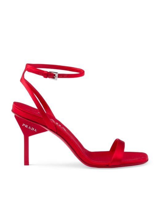 Prada Red Satin Heeled Sandals 85