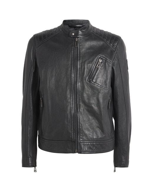 Belstaff Black Cheviot Leather V Racer Jacket for men