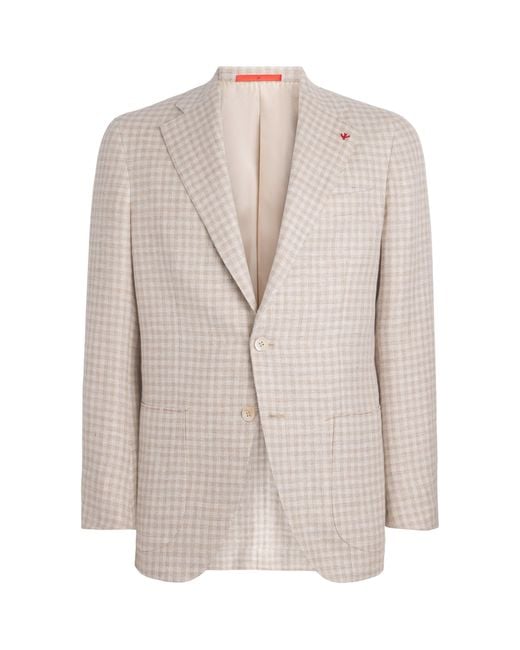 Isaia Natural Linen-Wool-Silk Check Blazer for men