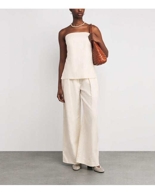 St. Agni White Organic Cotton-Linen Pleat Loop Trousers