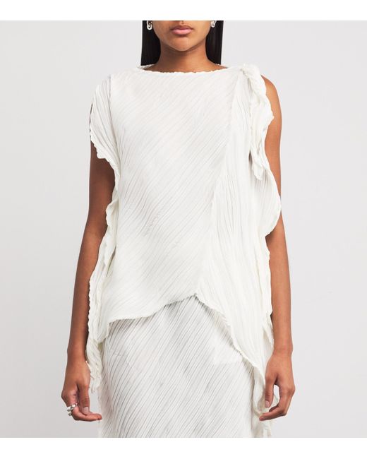 Issey Miyake White Wrinkled And Twisted Top