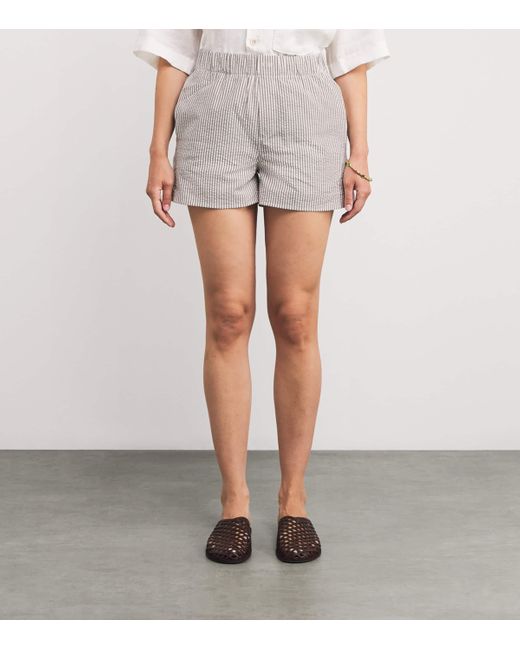 With Nothing Underneath Gray Cotton Striped Seersucker Boxer Shorts