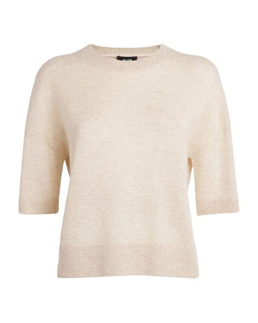 ME+EM White Cashmere Short-Sleeve Sweater