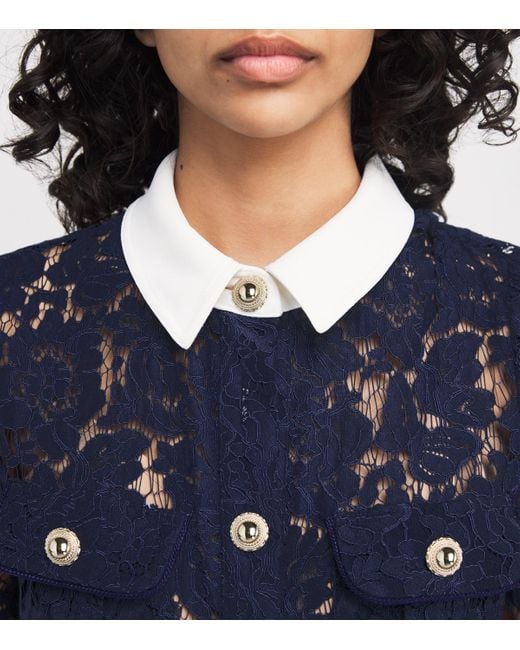 Self-Portrait Blue Lace Collared Midi Dress