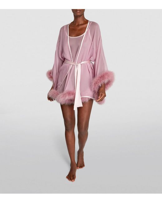 Gilda & Pearl Pink Silk Marabou Feather-Trimmed Diana Robe