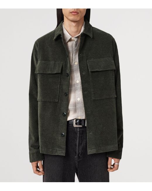 AllSaints Green Corduroy Hawker Overshirt for men