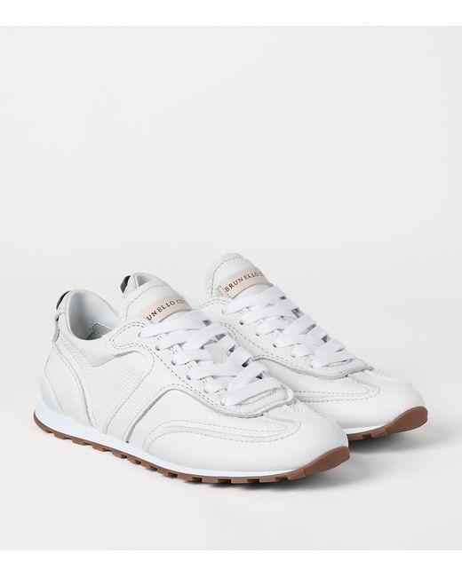 Brunello Cucinelli White Grained Leather Running Sneakers