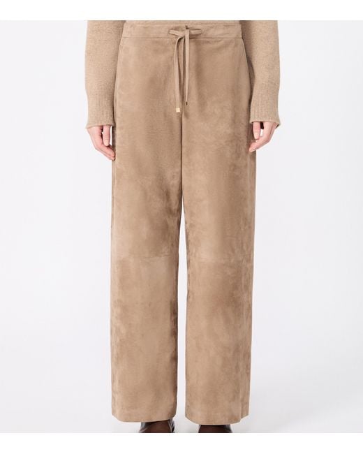 Max Mara Natural Suede Drawstring Trousers