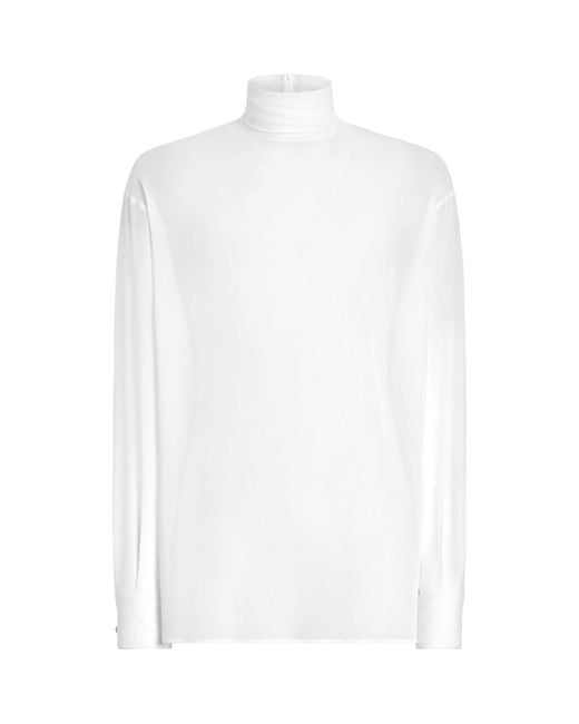 Dolce & Gabbana White Silk Rollneck Shirt for men