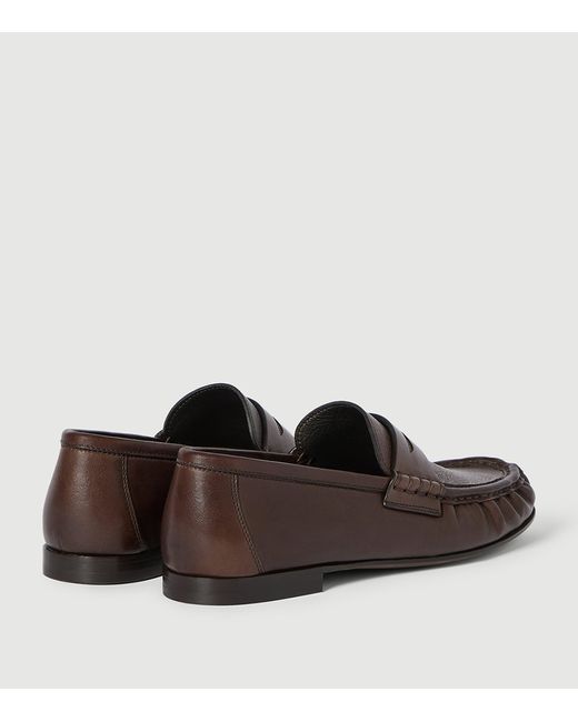 Brunello Cucinelli Brown Leather Embellished Loafers