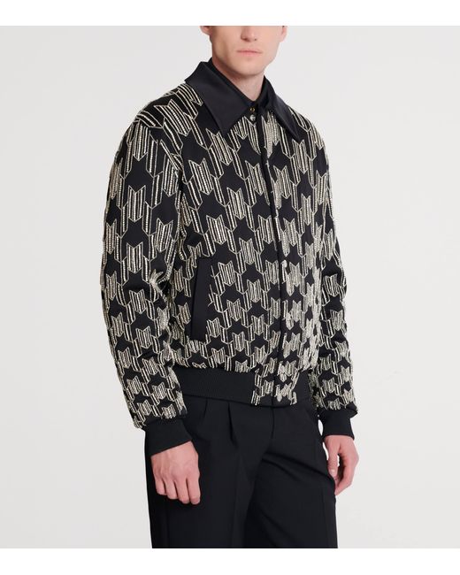 Balmain Gray Satin Houndstooth Bomber Jacket for men