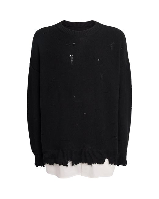MM6 by Maison Margiela Black Cotton Distressed Sweater for men
