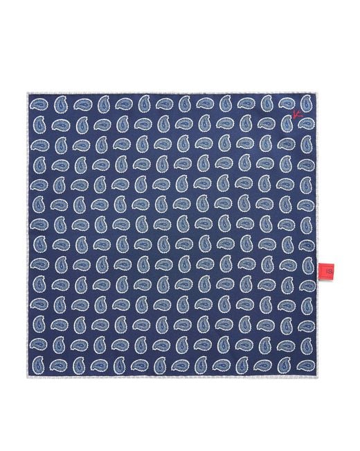 Isaia Blue Paisley Print Pocket Square for men