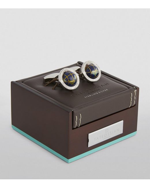 Tateossian Natural Sterling And Lapis Lazuli Globe Cufflinks for men