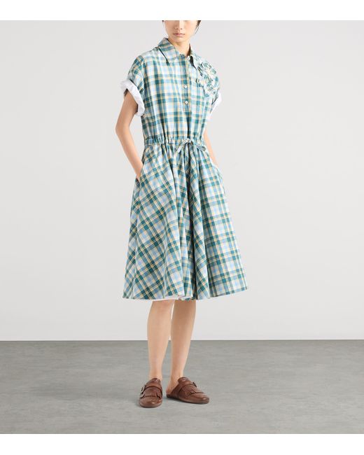 Prada Blue Cotton Check Shirt Dress