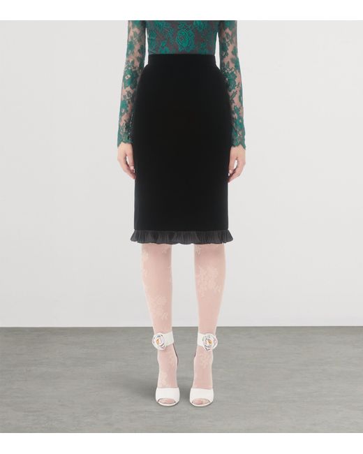 Valentino Black Velvet Ruffled Pencil Skirt