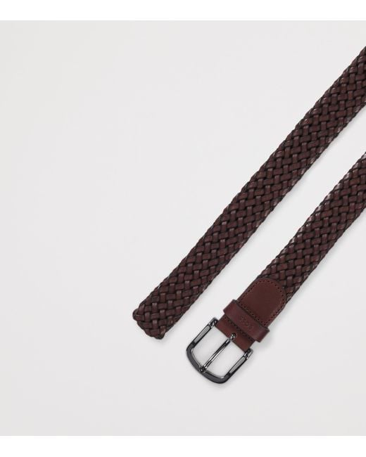 Boss Brown Leather Woven Belt for men