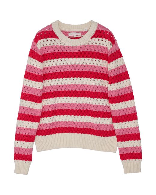 Chinti & Parker Red Crochet Striped Sweater