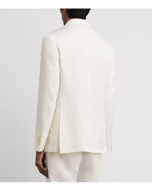 Canali White Linen-Silk Double-Breasted Blazer for men