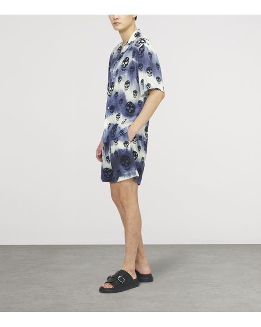 McQueen Blue Tie-Dye Skull Hawaiian Shirt for men
