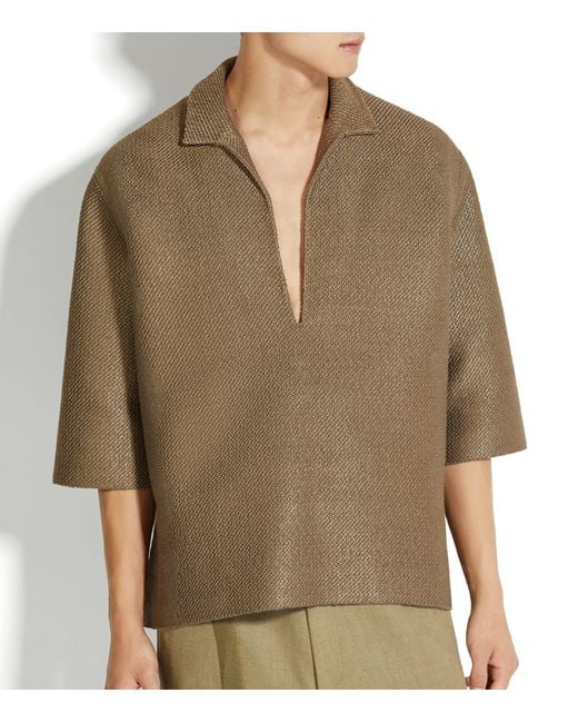 Zegna Brown Silk-linen Polo Shirt for men