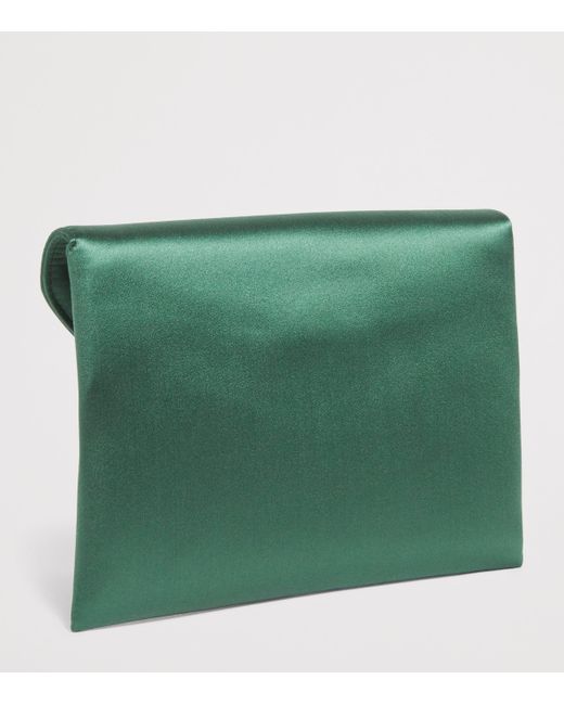 Max Mara Green Satin Envelope Clutch Bag