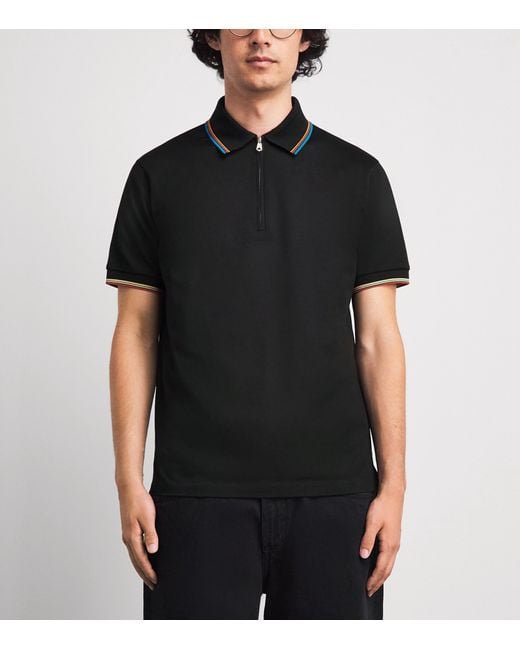 Paul Smith Black Signature Stripe Zip-Up Polo Shirt for men