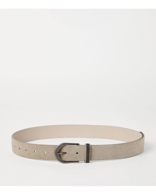 Brunello Cucinelli Gray Sueded Calfskin Belt