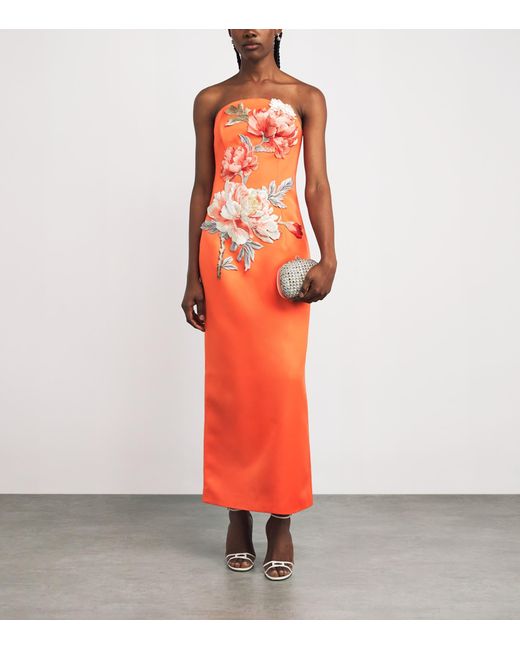 LEO LIN Orange Floral Appliqué Ava Maxi Dress