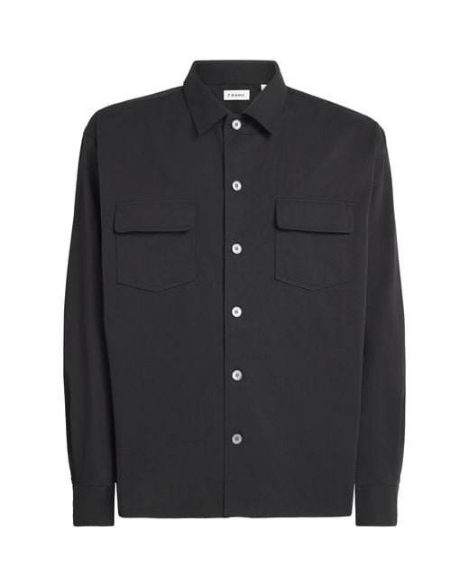 FRAME Black Cotton Patch-Pocket Overshirt for men