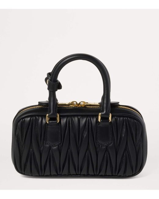 Miu Miu Black Mini Matelassé Leather Arcadie Top-Handle Bag