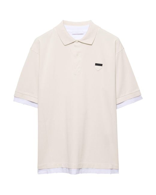 Prada White Cotton Layered Polo Shirt for men