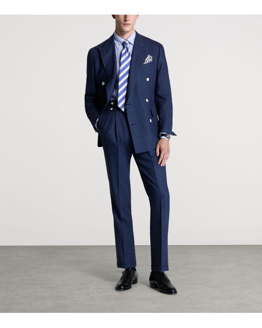 Dunhill Blue Linen Double-Breasted Blazer for men
