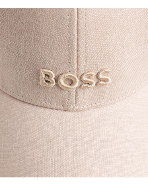 Boss Natural Linen Logo Baseball Cap for men