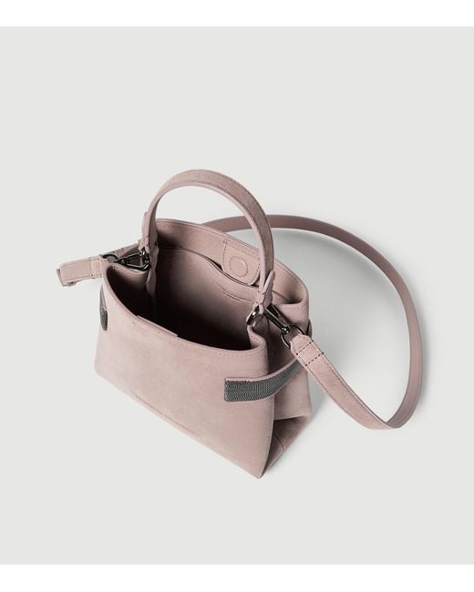 Brunello Cucinelli Purple Small Suede Essence Top-Handle Bag
