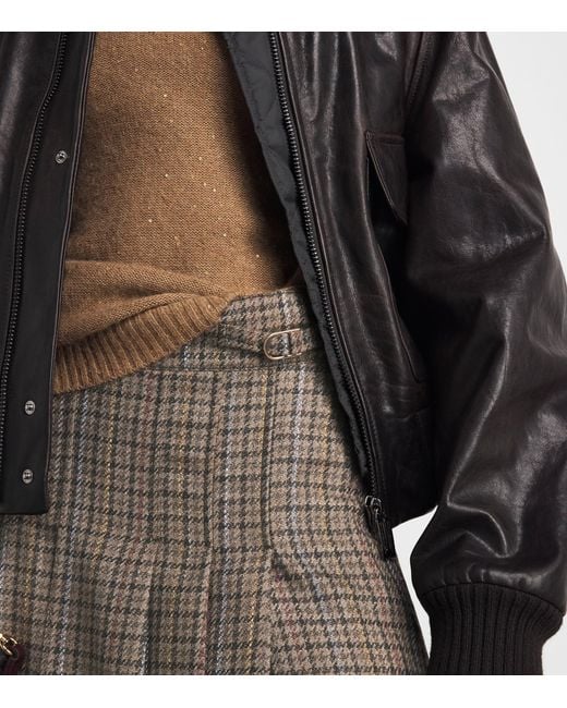 Gabriela Hearst Brown Wool-Silk Houndstooth Wesley Midi Skirt