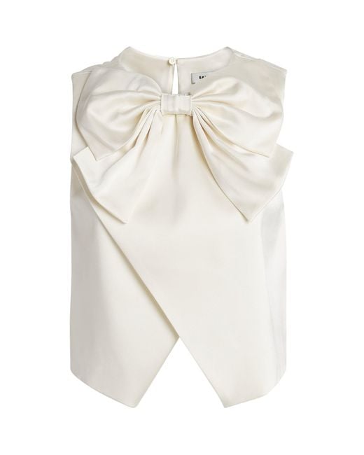 Sandro White Satin Bow Crop Top