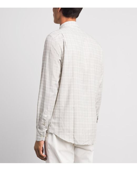 Paul & Shark White Cotton-Cashmere Check Shirt for men