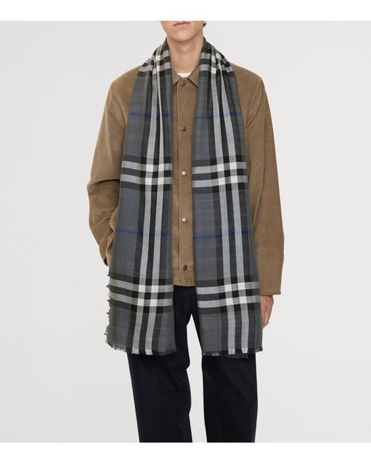 Burberry Black Wool-Silk Reversible Check Scarf