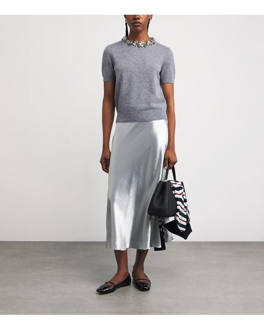 Tory Burch Gray Wool-Cashmere Embellished Sweater