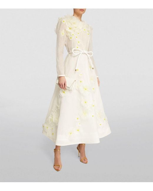 Zimmermann Natural Linen-silk Appliqué Daisy Dress
