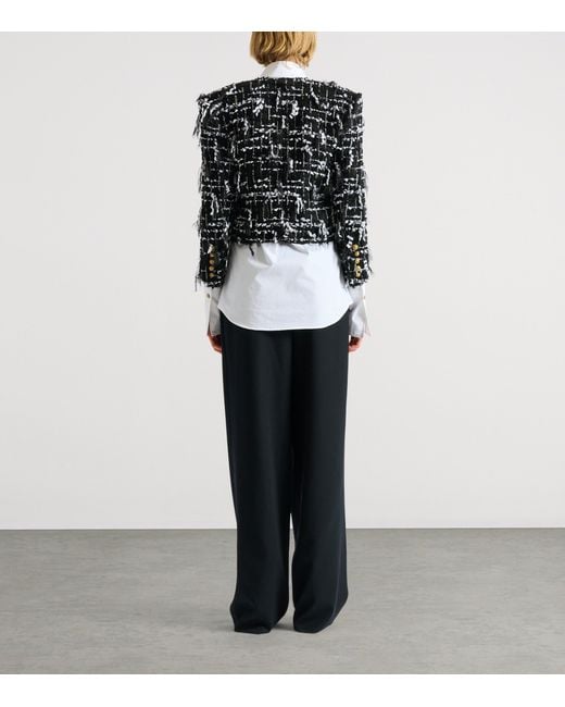 Balmain Black Frayed Tweed Cropped Jacket