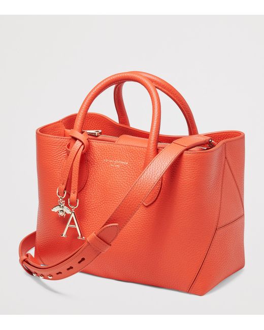 Aspinal Red Medium Leather London Tote Bag