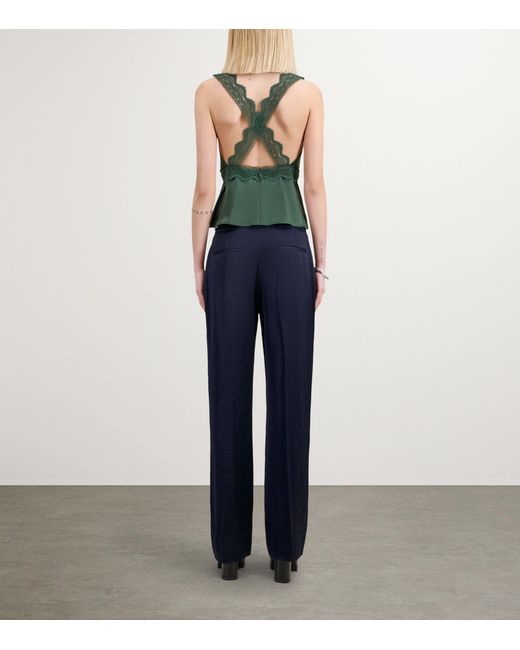 The Kooples Green Silk-lace Cut-out Top
